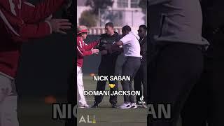 Nick Saban greets former USC cornerback Domani Jackson at Alabama’s Thursday Rose Bowl practice
