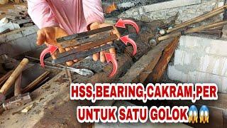 TEKNIK RAHASIA SATUKAN 4 BAJA KERAS YAITU,HSS,BERING,CAKRAM DAN PER, UNTUK MENJADI GOLOK YANG KUAT