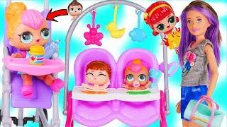 LOL Surprise Dolls + Lil Sisters Meet Skipper the Babysitter - Barbie McDonalds Drive Thru Toy Video