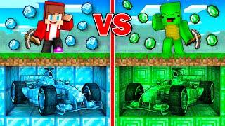 Mikey EMERALD  vs JJ DIAMOND Formula 1 Car Mine Battle in Minecraft - Maizen