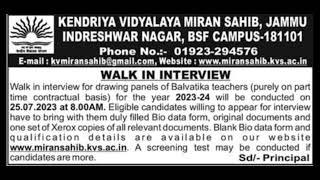 Jobs // KV Miransahib, Jammu // Balvatika Teachers