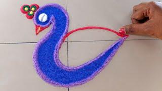 Simple, 2 Unique peacock rangoli | Rangoli kolam | Satisfying Sand Videos | SR Rangoli