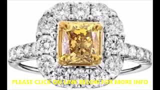 RING - ROYAL JEWLERY Unique Royal Jewelry 18k White Gold GIA Yellow Radiant Cut Diamond .97