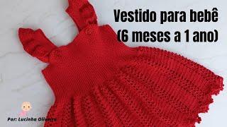 Vestido de croche para bebê (6 meses a 1 ano) Baby crochet dress @FioaFioCrochê