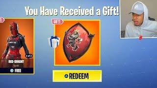 How to RECEIVE the RED KNIGHT SHIELD GIFT! (Fortnite Red Knight Back Bling Unlocked)