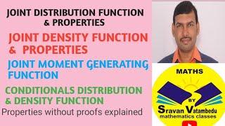 Joint Distribution, Density function & Properties @VATAMBEDUSRAVANKUMAR