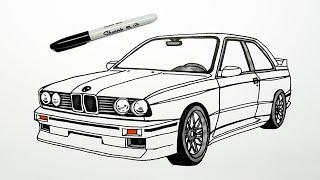 How to draw a car - BMW M3 E30 - Step by step