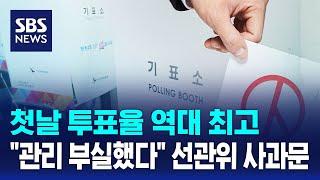 첫날 투표율 역대 최고…"관리 부실했다" 선관위 사과문 / SBS