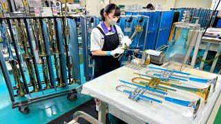 The process of making a high-quality Japanese trumpet. Craftsmen who make Japanese instruments.