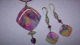 "Pink Dream" Jewelry Set Easily - Plastic Wrap Alcohol Ink Technique On Polymer Clay (Part 1)