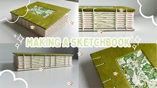 Make a sketchbook with me  cozy and quiet bookbinding, ASMR Coptic stitch