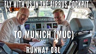 AIRBUS COCKPIT TO MUNICH (MUC): Sightseeing approach from the alps + landing runway 08L