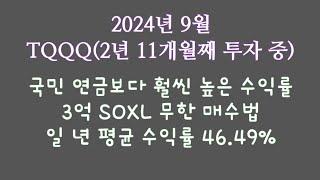 2024년 9월  TQQQ(2년 11개월째 투자 중) / 3억 SOXL 무한 매수법 일 년 평균 수익률 46.49%