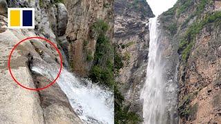 Tourist discovers waterfall in China supplied through pipes