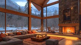 Snowfall at Cozy Winter Cabin Ambience ️ Relaxing Jazz Instrumental Music for Studying, Working