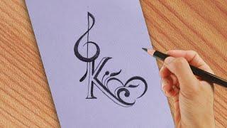 how to make beautiful K letter with music sombol drawing with pencil