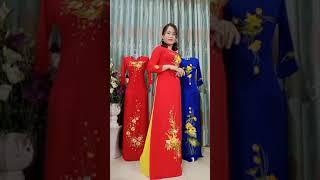 áo dài cao cấp tằm ý thêu hoa Zalo 0972276246