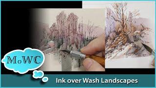 Ink Line over Wash Watercolor Landscape. Quick. Simple. Satisfying. Walnut Ink & Fountain Pen.