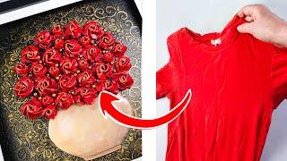 RIP Up Your T-SHIRT and Make Some 3D Rose Art!! Crazy Texture Technique! | AB Creative Tutorial