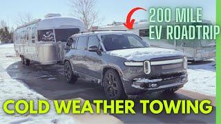 Rivian R1S Towing in the Cold! Caught in an unexpected snow storm