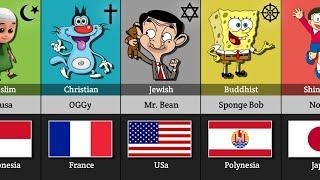 cartoon characters from different countries with their major religions