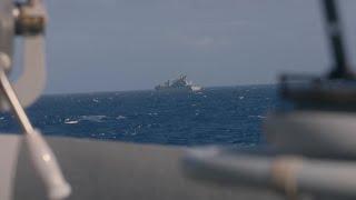 HMAS Sydney conducts a RAS with German Navy Ship Frankfurt Am Main