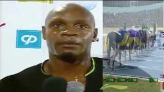 Asafa Powell destroys Ryan Bailey,  Jamaica International Invitational complete with interview