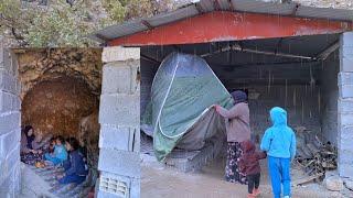 A shelter from the storm: The rain storm surprised the mother and her three daughters