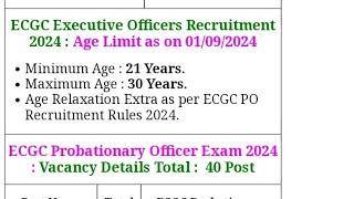 ECGC Po Recruitment 2024 out complete details age limit, qualification #ecgcpo2024 #notificationout