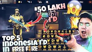 Top 5 [ INDONESIA YOUTUBERS ID ] In [ FREE FIRE ] 50 Lakh Ki ID..?? OO bhai Such Mai..