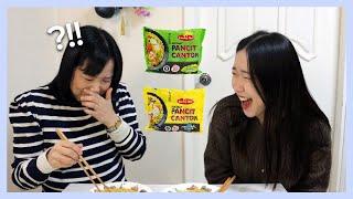 My Korean Mom's First Time Trying Pancit Canton (Original & Kalamansi)