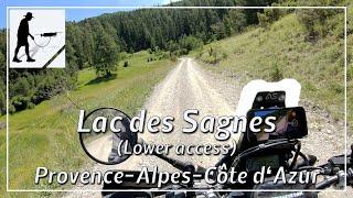 Lac des Sagnes - Lower access, Alpes-de-Haute-Provence, France - by motorcycle and drone