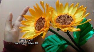 Diy how to make satin ribbon flower easy/sunflower