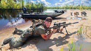 96hr Swamp Survival Challenge Tracking WILD Game to EAT!! (HOUSE BOAT)