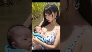 MAMA MUDA PUTIH MENYUSUI BAYI DI SUNGAI