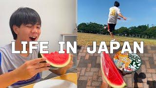 [Vlog] Daily life in Japan  I ate a big watermelon and played soccer !!