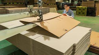 Process of Making Large Corrugated Boxes. Box Mass Production in Korea
