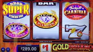 NEW! 3 Reel JACKPOT CARNIVAL + 2x 3x 4x 5x SUPER TIMES PAY + MEGA DIAMOND + Gold Inferno slot play!