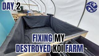 Day 2 of Fixing my destroyed koi farm! BUILDING A RAILWAY SLEEPER POND & INSTALLING A BOXWELD LINER