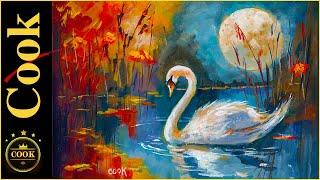 How to Paint a Moonlit Swan Reflection in Acrylics #paintingSwansAcrylic