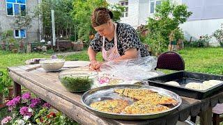 GRANDMA COOKING COOKIES | GREENS AND LAMB MEAT RECIPE | RURAL RELAXING VILLAGE LIFE FAMILY