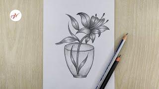 How to draw a beautiful flower in a jar | Pencil sketch drawing for beginners