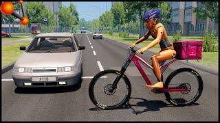 ДОСТАВЩИК На ВЕЛОСИПЕДЕ Устроил ДТП! Выживет? - BeamNg Drive