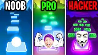 Can We Go NOOB vs PRO vs HACKER In TILES HOP EDM RUSH!? (SUPER SATISFYING APP GAME!)