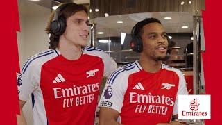 EMIRATES HEADPHONES CHALLENGE | Calafiori, Timber and Rice lock in to try and guess correctly 