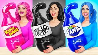 Pink vs Black vs Blue Color Cooking Challenge | Cooking Hacks for 24 Hours by YUMMY JELLY