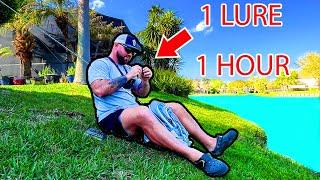 1 LURE 1 HOUR at a HIDDEN pond DEEP in the WOODS! (TROPHY BASS?)