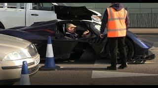 Adrian Newey arrives in style driving his Aston Martin Valkyrie