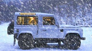 Hot Winter Snow Car Camping with the Land Rover OLD DEFENDER 90
