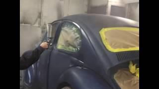 1966 vw Volkswagen Beetle bug in the paint booth